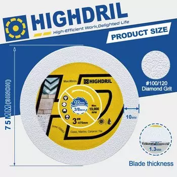 HIGHDRIL 4 шт. 75 мм алмазная пила для резки стекла, нефрита, мрамора, плитки, ручной инструмент, мини-угловая шлифовальная машина, 3 дюйма, шлифовальный диск для резки пластины