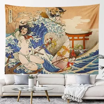 HIHOQR Kanagawa Big Wave Гобелен, полиэстер/хлопок