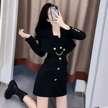 Hikigawa шикарный модный сексуальный женский Кардиган с длинным рукавом + облегающие универсальные платья на пуговицах в стиле пэчворк Весенний новый комплект из 2 предметов женская одежда