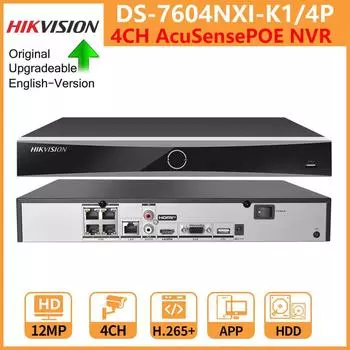 Hikvision AcuSense 4K 4CH POE NVR DS-7604NXI-K1/4P CCTV сетевой видеорегистратор для системы видеонаблюдения, распознавание человеческих автомобилей