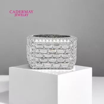 Ювелирные изделия в стиле хип-хоп D VVS Квадратное кольцо с муассанитом на заказ Iced Out Изумрудная огранка Багетная огранка Стерлинговое серебро 925 пробы Кольцо чемпионата Мужское