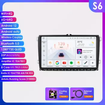 Hizpo 2din Carplay Android 14 UIS7862 Автомобильный радиоприемник Мультимедийный плеер для Volkswagen Golf Polo Tiguan Passat B7 B6 SEAT Leon DSP RDS