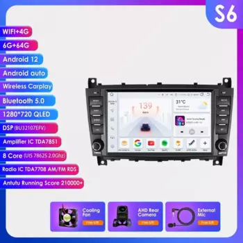 Hizpo 8-дюймовый автомобильный радиоприемник 2 Din Android 13 GPS-мультимедийный плеер для Mercedes Benz W203 W209 C-Class C180 C200 CLK200 Стерео DSP BT