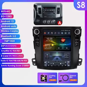 Hizpo 9,7 "Автомагнитола для Mitsubishi Outlander XI 2 2008 - 2011 Беспроводная CarPlay Android Автомобильная интеллектуальная система Авторадио 4G BT