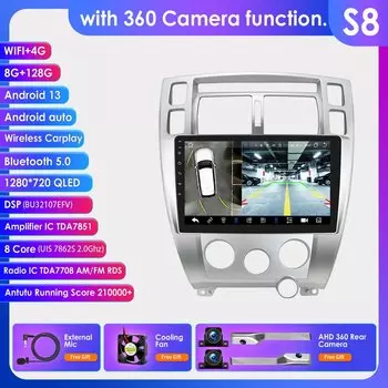 Hizpo Android 13 Автомобильный радиоприемник для Hyundai Tucson 2004-2009 Мультимедийный видеоплеер Навигация 2 Din Стерео Carplay GPS