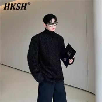 HKSH 2024, осенне-зимний новый мужской модный корейский шелковый водолазка, универсальный повседневный вязаный свитер, модный шикарный пуловер HK3006