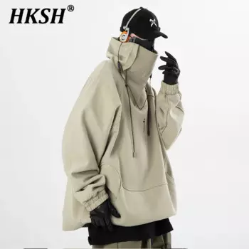 HKSH Heavy Industry, осень-зима, темный тактический свитшот в стиле хип-хоп с высоким воротником, мужские шикарные пальто с буквенным принтом, хлопок HK0157