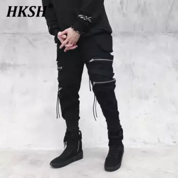 HKSH Китайский шикарный комбинезон, мужские шикарные комбинезоны на молнии, темные леггинсы с лентой в стиле панк, модные леггинсы, брюки-карандаш, уличная одежда, техническая одежда в стиле хип-хоп HK1880