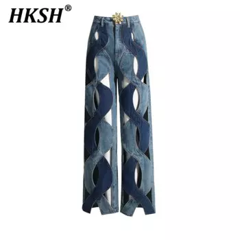 HKSH Нишевый дизайн, модные прямые джинсовые брюки, весна 2024, новые женские джинсы Tide Punk с вырезами в стиле теста, джинсы HK3071