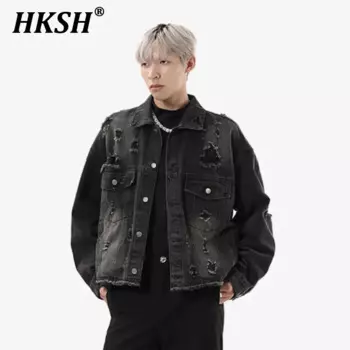 HKSH Весенне-Осенняя новая мужская куртка в стиле панк в американском стиле High Street, модная персонализированная свободная куртка, шикарные джинсовые пальто HK2856