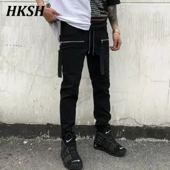 HKSH весна-лето мужские леггинсы в стиле сафари Tide темные брюки-карго эластичные брюки-карандаш в китайском стиле повседневные комбинезоны в стиле панк HK0767