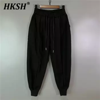 HKSH весна осень новые хлопковые шаровары большого размера мужские свободные ремешки повседневные персонализированные уличные брюки с карманами HK0947