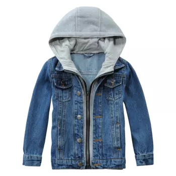 Хлопковая ковбойская куртка для мальчиков с капюшоном, однобортная детская джинсовая куртка с имитацией двух предметов с лацканами, верхняя одежда, джинсовая куртка с переходом для подростков