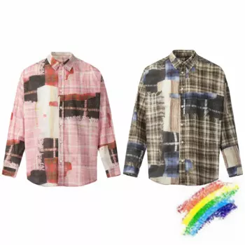 Хлопковая плиссированная рубашка с длинным рукавом, с 3D принтом