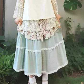 Хлопковая юбка Mori Girl, женская одежда, двухслойная ретро маленькая цветочная юбка с бантом, светлый цвет, милая юбка средней длины A064