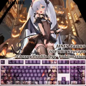 HMS Janus 108, колпачки для клавиш Azur Lane, PBT DYE, сублимационный светопропускающий вишневый переключатель, крестовая крышка для клавиш, механическая клавиатура, подарок