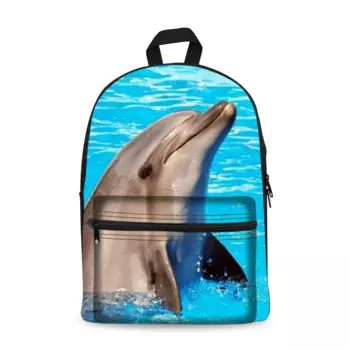 Холщовый рюкзак, черный рюкзак, сумка для ноутбука, милый дизайн дельфина для мальчиков и девочек, школьный рюкзак
