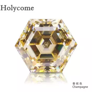 Holycome Factory Шестиугольная форма Шампанское VVS1 Сертификат GRA Шаговая огранка Свободный муассанит Камень Шикарные драгоценные камни Алмазный тестер Позитивный