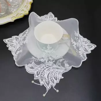 Скатерть Yoohxin белая с вышивкой из белого бисера