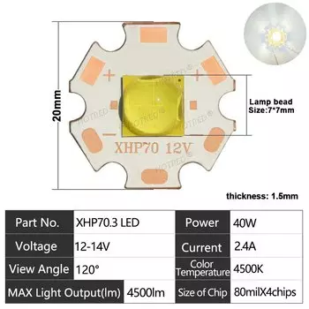 HotRed 40W XHP70.3LED фонарик холодный/теплый белый