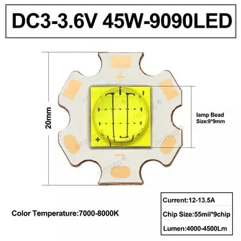 HotRed 9090 XHP90 LED 3v 6v 9v холодный белый светодиод
