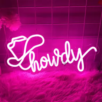 Howdy Неоновая светодиодная вывеска Шляпа Украшение магазина одежды Неоновые светодиодные ночные огни USB Дом Спальня Настенный декор Доски Неоновые лампы