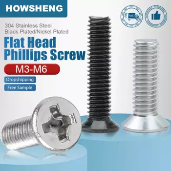 HOWSHENG 10-50 шт. крестообразный винт с плоской головкой M3 M3.5 M4 M5 M6 из нержавеющей стали с крестообразным шлицем из углеродистой стали для дома