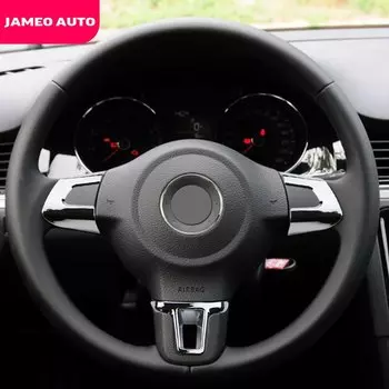 Хромированная накладка на руль автомобиля из АБС-пластика для Volkswagen VW Golf 6 MK6 Polo Jetta MK5 Polo Bora, чехол на рулевое колесо, наклейка с блестками