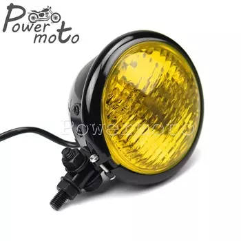 Хромированное желтое стекло 4,5 дюйма, винтажная мотоциклетная ретро-фара для Tri XS650 Bobber Chopper Cafe Racer Sportster Road King Iron 883