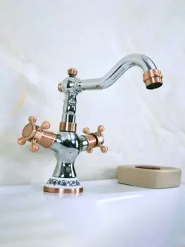 Хромированный античный красный медный смеситель для кухни, смеситель для раковины в ванную комнату, смеситель для раковины, смеситель для горячей и холодной воды Lnf901