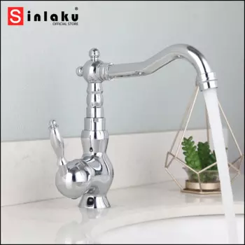 Хромированный полированный Смеситель для ванной комнаты SINLAKU, смеситель для раковины с одной ручкой и одним отверстием для горячей и холодной воды