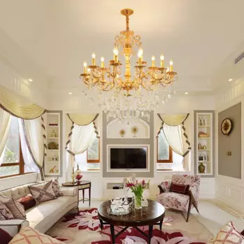 Хрустальная лампа для гостиной, люстра в виде свечи, вилла, Подвесная лампа, светильник для лестницы, светодиодная люстра E14, Золотая люстра, большие свечи