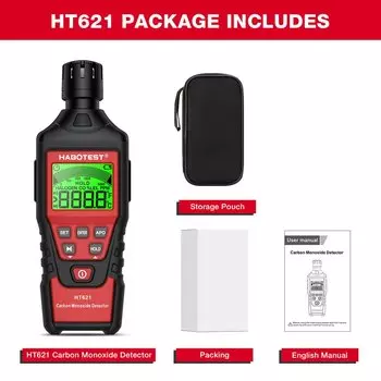 HT621 Измеритель угарного газа с высокоточным тестером газа CO Монитор Детектор Датчик ЖК-дисплея Звуковая и световая сигнализация 0 ~ 5000 ppm