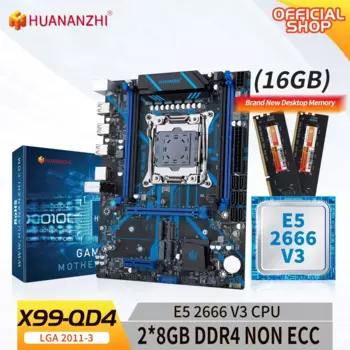 HUANANZHI X99 QD4 LGA 2011-3 XEON X99 материнская плата с Intel E5 2666 v3 с 2*8G DDR4 не ECC комбинированный комплект M.2 NVME SATA