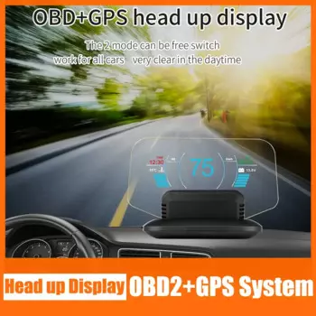 HUD Head Up Display C1 OBD2 GPS Двойная система Цифровой спидометр Температура воды и масла Навигация оборотов Проекция предупреждения о превышении скорости