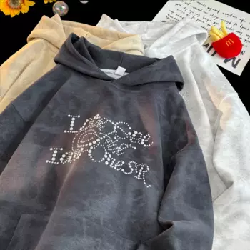 Худи с жемчужинами Y2k, модная Толстовка с принтом в стиле ретро, Мужская Уличная толстовка с капюшоном, толстовка большого размера для пар, топы