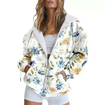 Художественный креативный тренд с длинными рукавами и перекрестными краями на молнии с растительным узором темпераментная Осенняя 3d Толстовка с капюшоном tmc4