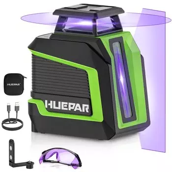 HUEPAR Multi-Line 360° ° Фиолетовый лазерный уровень, самовыравнивающийся, перекрестный лазерный инструмент с импульсным режимом, магнитное основание, для строительства