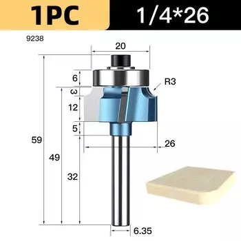 HUHAO 6,35 мм угловая круглая фреза с хвостовиком R1 R2 R3, обрезка, деревообрабатывающая фреза, классическая твердосплавная фреза для инструментов по дереву