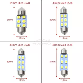 HVIERO Светодиодная лампа авто 12В белая 31/36/39 мм