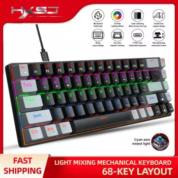 HXSJ V800 68-клавишная игровая клавиатура E-sport RGB ABS с горячей заменой синей оси Type-C игровая проводная механическая клавиатура для ноутбука