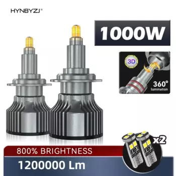 HYNBYZJ H7 Светодиодная лампа для фар 1000 Вт 6000 К 6 боковых чипов CSP для светодиодных автомобильных фар Автодиод 360 Turbo LED 12 В Автомобильный