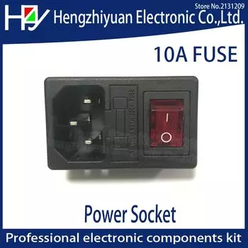 Hzy с предохранителем 10 А! Красный кулисный выключатель с плавким предохранителем IEC 320 C14 розетка блока питания