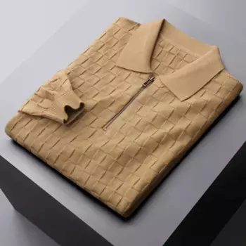 И американский Европейский стиль роскошный модный теплый свитер в клетку мужская рубашка-поло с отворотом на молнии Повседневный пуловер футболка с длинным рукавом