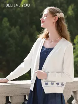 I BELIEVE YOU французские вязаные свитера для женщин, нежные весенние новинки 2024, прямой мягкий женский кардиган с v-образным вырезом 2241145480