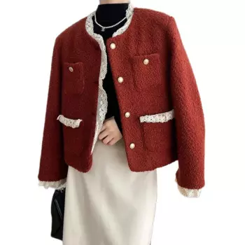 И осенне-зимний костюм из 2023 хлопка, кружевное очаровательное пальто, Женская шерстяная Милая модная Роскошная куртка