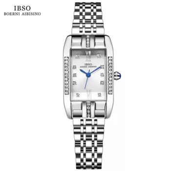 IBSO 9298 прямоугольные Новые женские кварцевые часы роскошный ремешок из нержавеющей стали 3 АТМ водонепроницаемые Модные Часы женские полный Циркон циферблат