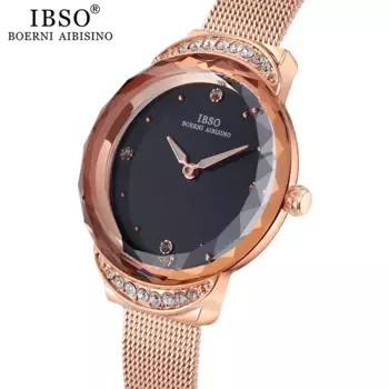 IBSO ультратонкие кварцевые женские часы с сетчатым ремешком из нержавеющей стали