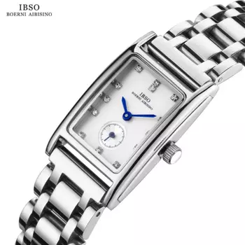 IBSO женские прямоугольные кварцевые часы Роскошные женские наручные часы с ремешком из нержавеющей стали 3ATM водонепроницаемые японские кварцевые часы #9688