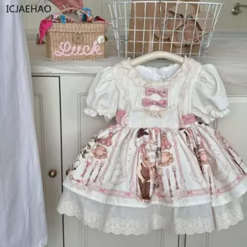 ICJAEHAO 2024, кружевные платья принцессы на день рождения для девочек, испанская одежда, роскошные милые одинаковые летние платья с объемными рукавами и героями мультфильмов